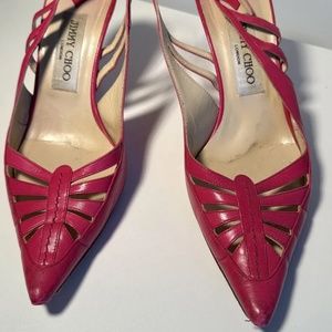 Jimmy Choo Womens 38.5/EU 8.5/US Leather Pumps Hot Pink Fuchsia Cutouts Shoes
